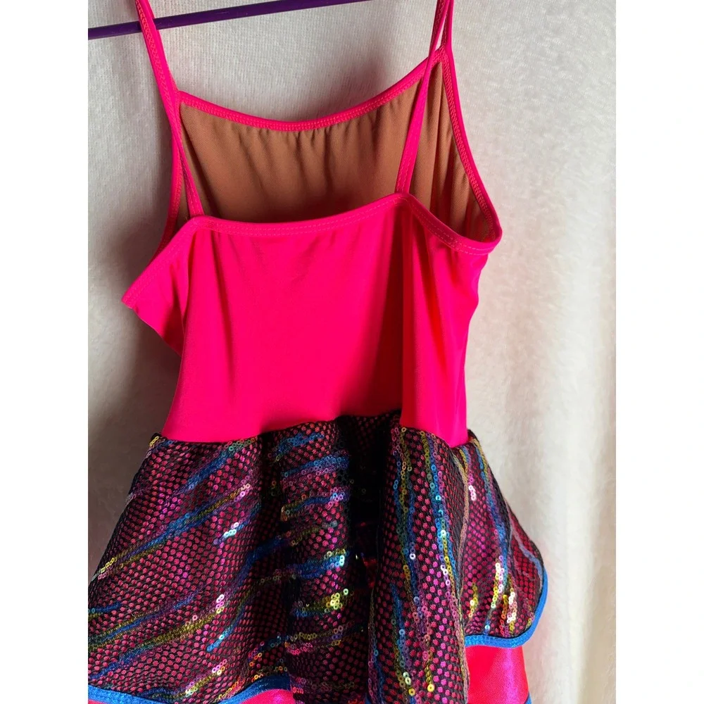 Revolution Kids Hot Pink Sequin Tiger Stripe Dance Leotard Tutu Costume